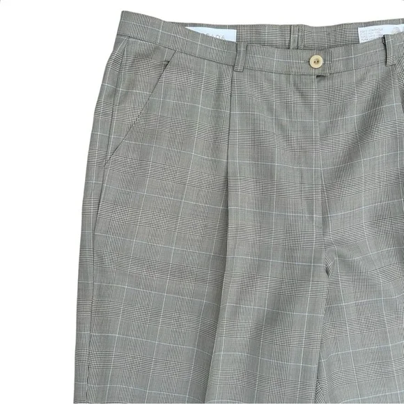 Escada Womens Wool Pants Sz 14 Pleated Tapered Leg Plaid Print Preppy Academia